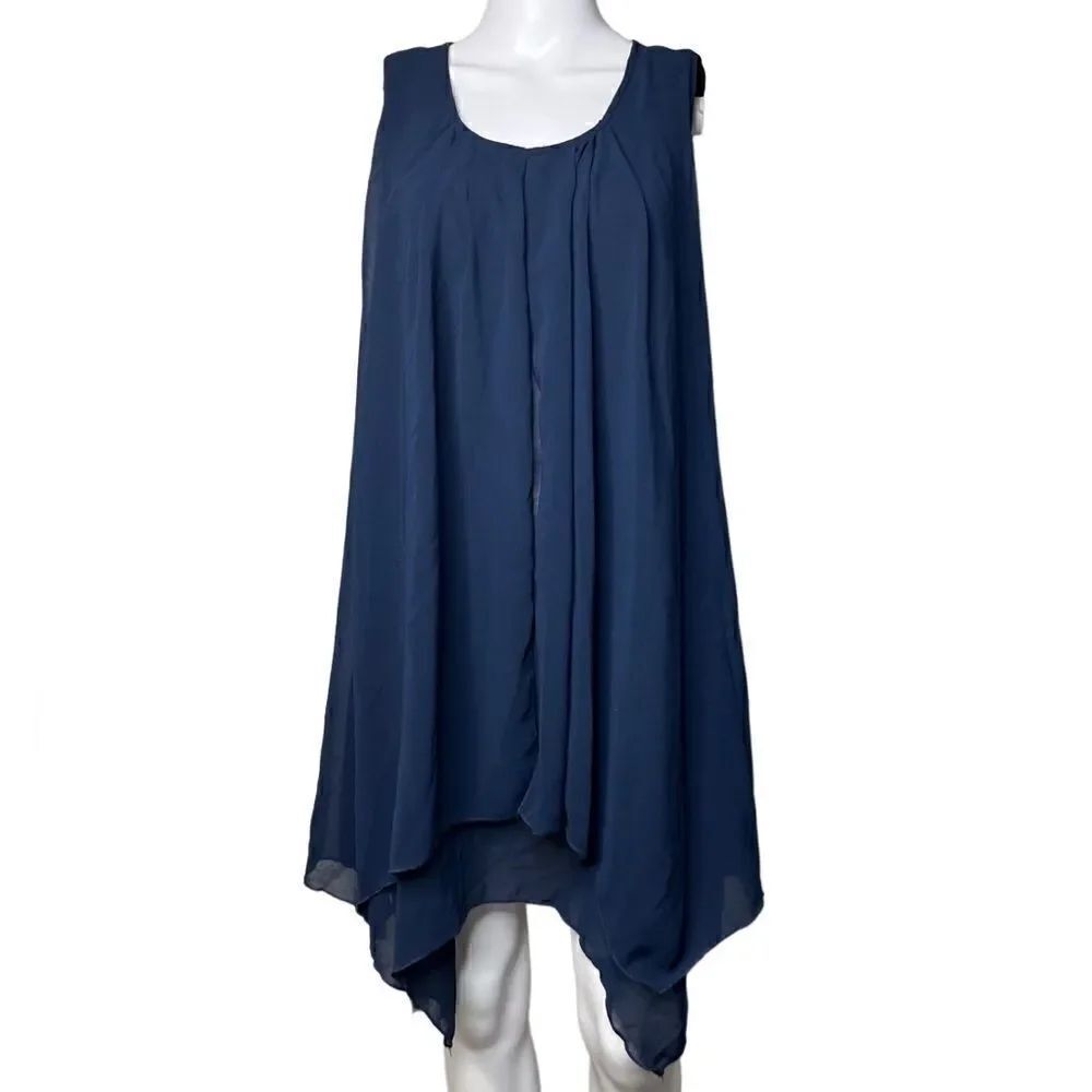 Milly High Neck Sheer Tunic Dress Navy Blue Size Medium